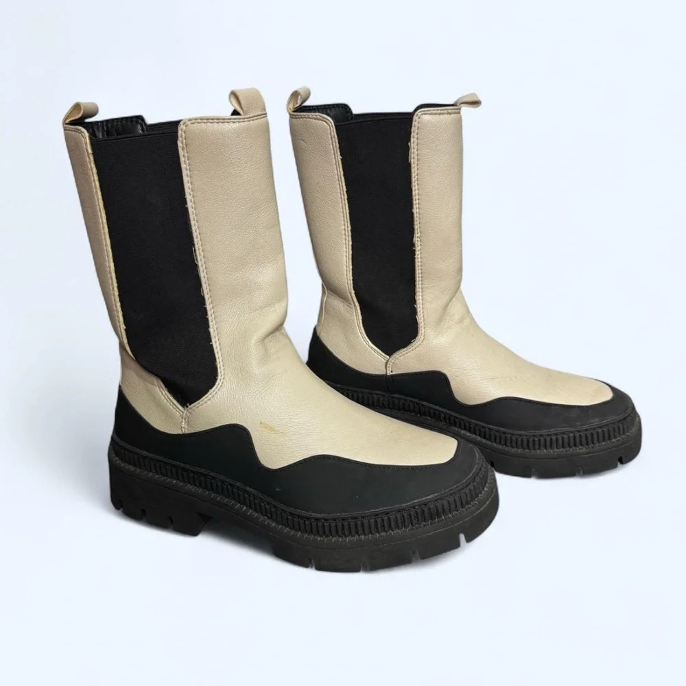 Marco Tozzi Chunky Platform Lug Sole Chelsea Boots EU40 Sz9 Y2K Moto Cream/Black